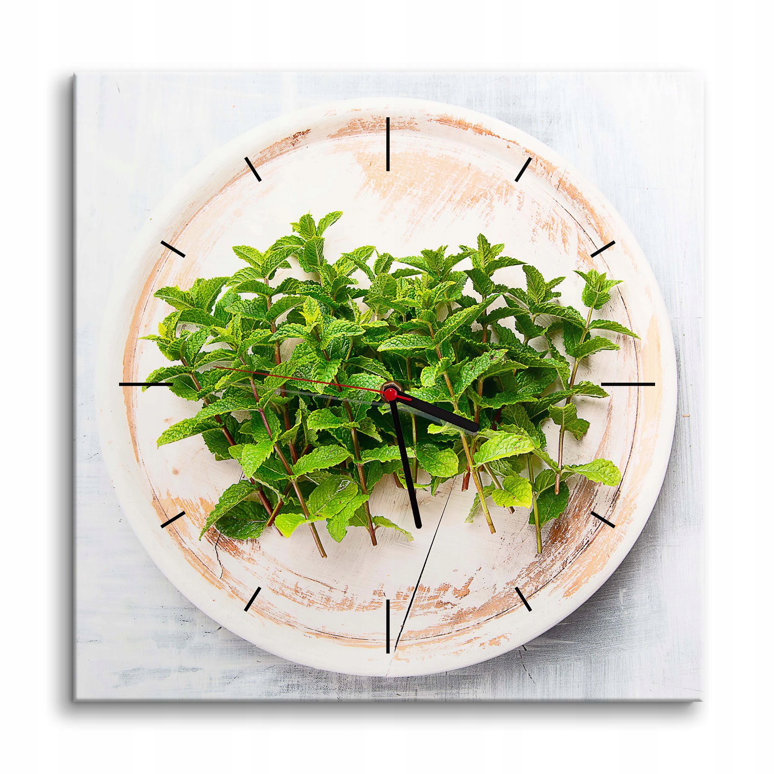 Kuchyňské nástěnné hodiny Obraz na plátně do jídelny Listy máty 40x40 cm