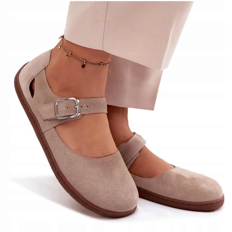 Baleríny Barefoot Semišová Kůže Pásek S Přezkou Zazoo N1319 Béžová 36