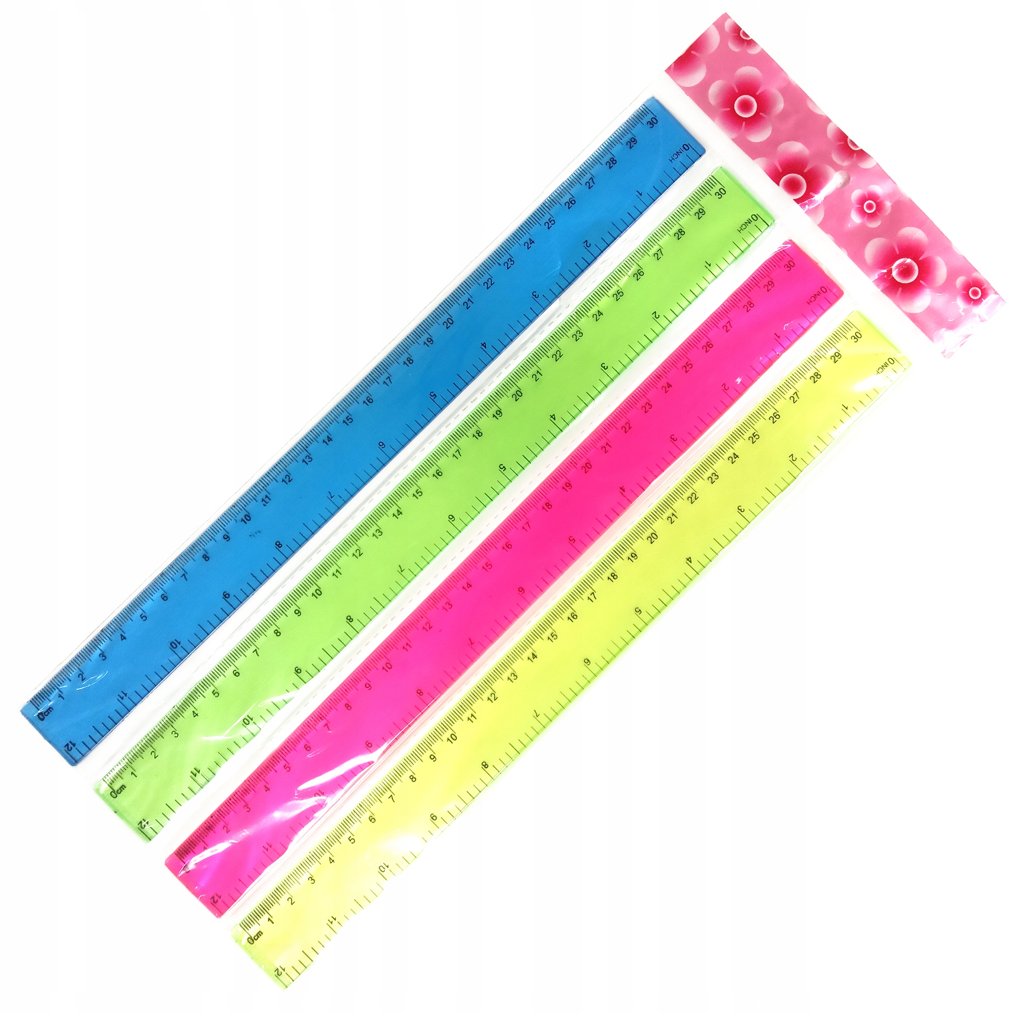 LINIJKI SZKOLNE ZESTAW LINIJEK LINIJKA SZKOLNA KOLORY 4 SZTUKI 30CM