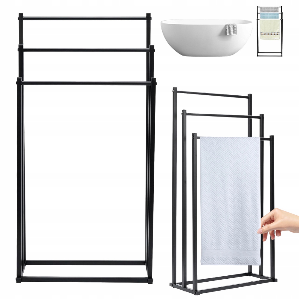 Volně Stojící Věšák Na Ručníky 3-ÚROVŇOVÝ Koupelnový Kov Černý Loft