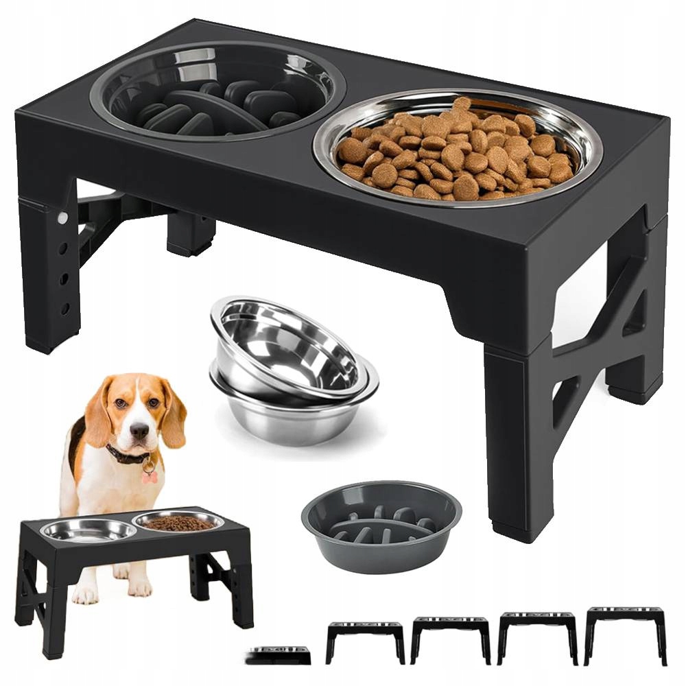 Levně Miska Pro Psa Na Stojanu, Miska Dvojitá, Nastavitelná, Velká, Zpomalovací, 3V1