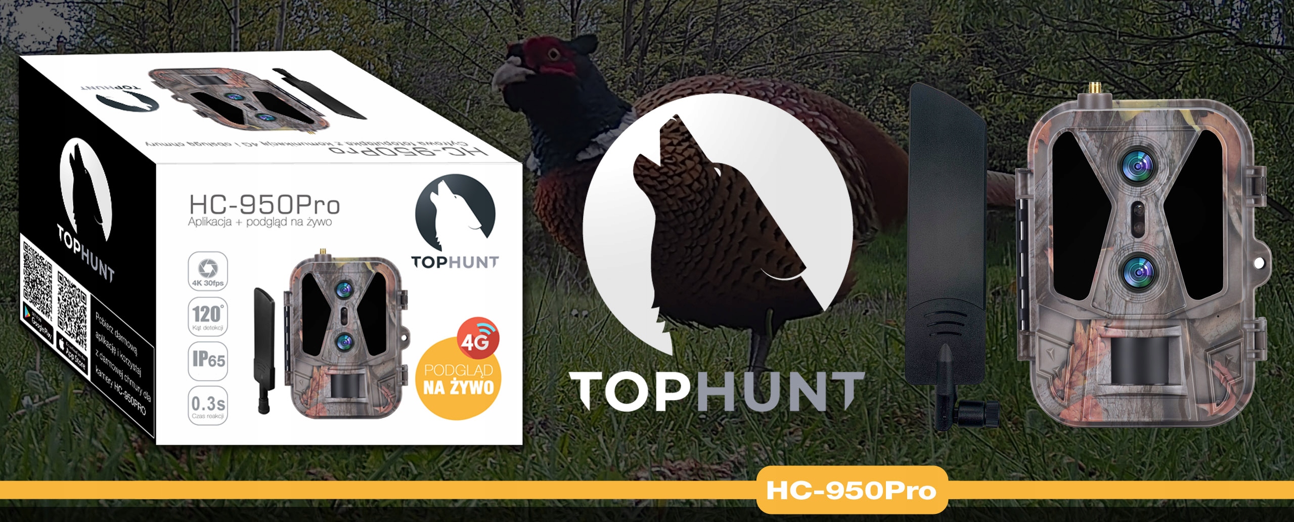Kamera Leśna Fotopułapka 4K 4G LTE PODGLĄD na ŻYWO Aplikacja HC-950Pro AKU Zasięg widoczności w nocy 25 m