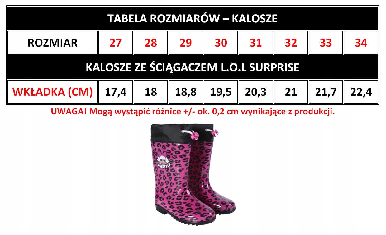 KALOSZE DZIEWCZĘCE LOL SURPRISE GUMOWCE LALKA BUTY Kod producenta 2300005008