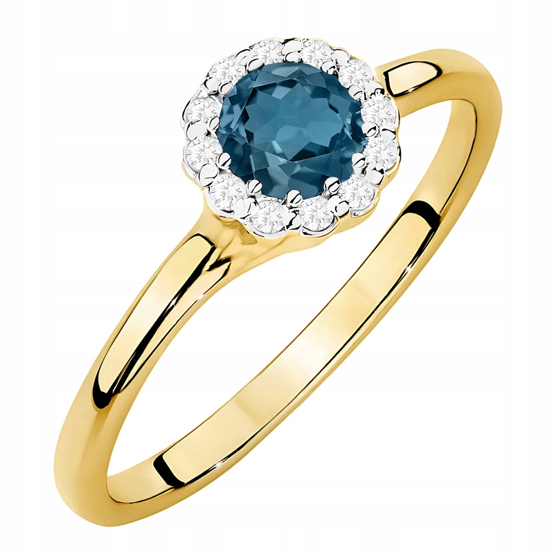 Zlatý Prstýnek pr. 585 s topazem a brilianty 0,10 ct 14k