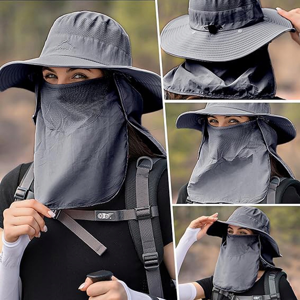 KAPELUSZ WĘDKARSKI WODOODPORNY SKŁADANY Z NAKARCZKIEM I PRZECIWSŁONECZNĄ Wzór dominujący bez wzoru