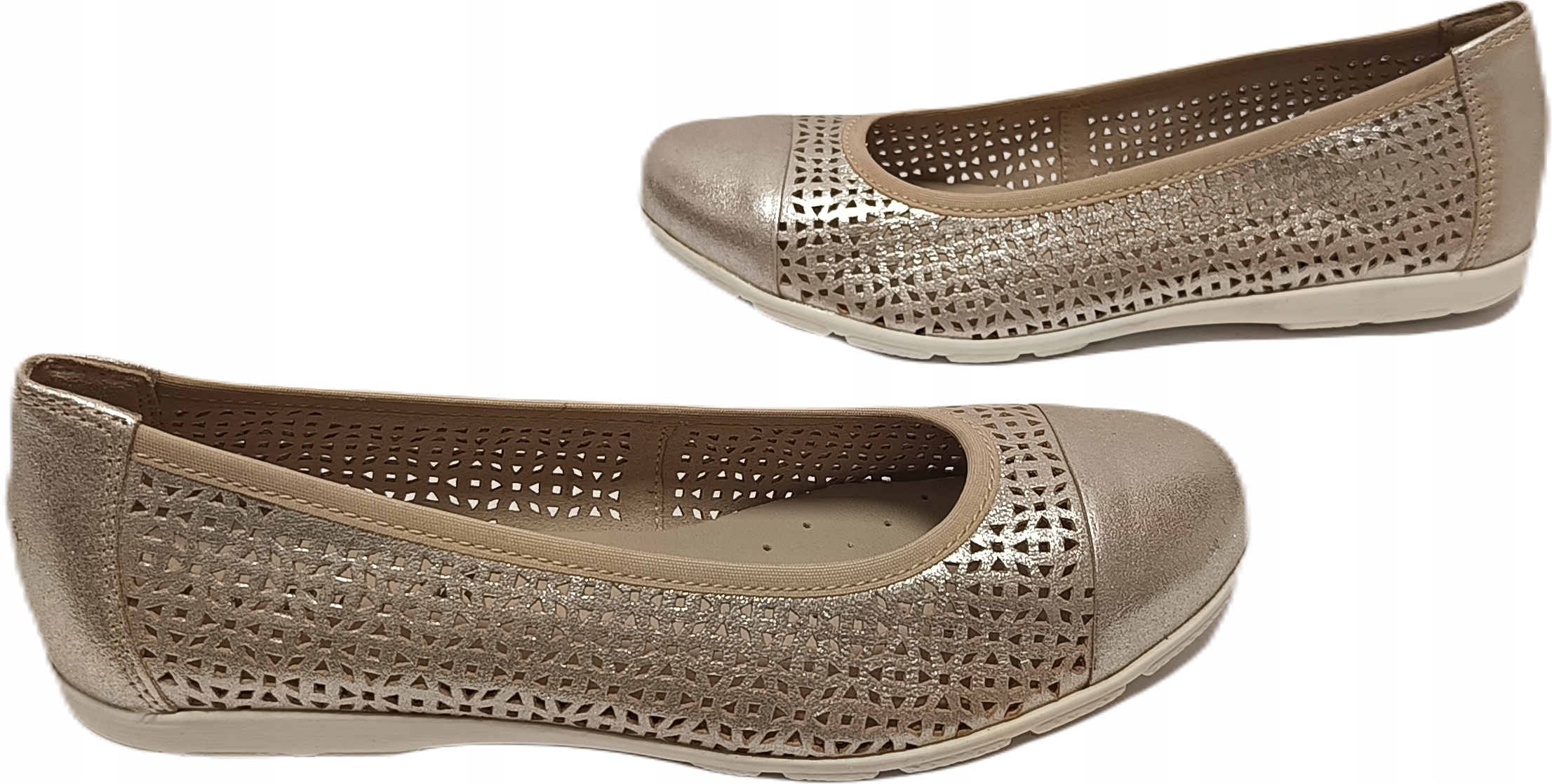 Prolamované baleríny Caprice kůže-komfort 22151-42 341 taupe metalic r36