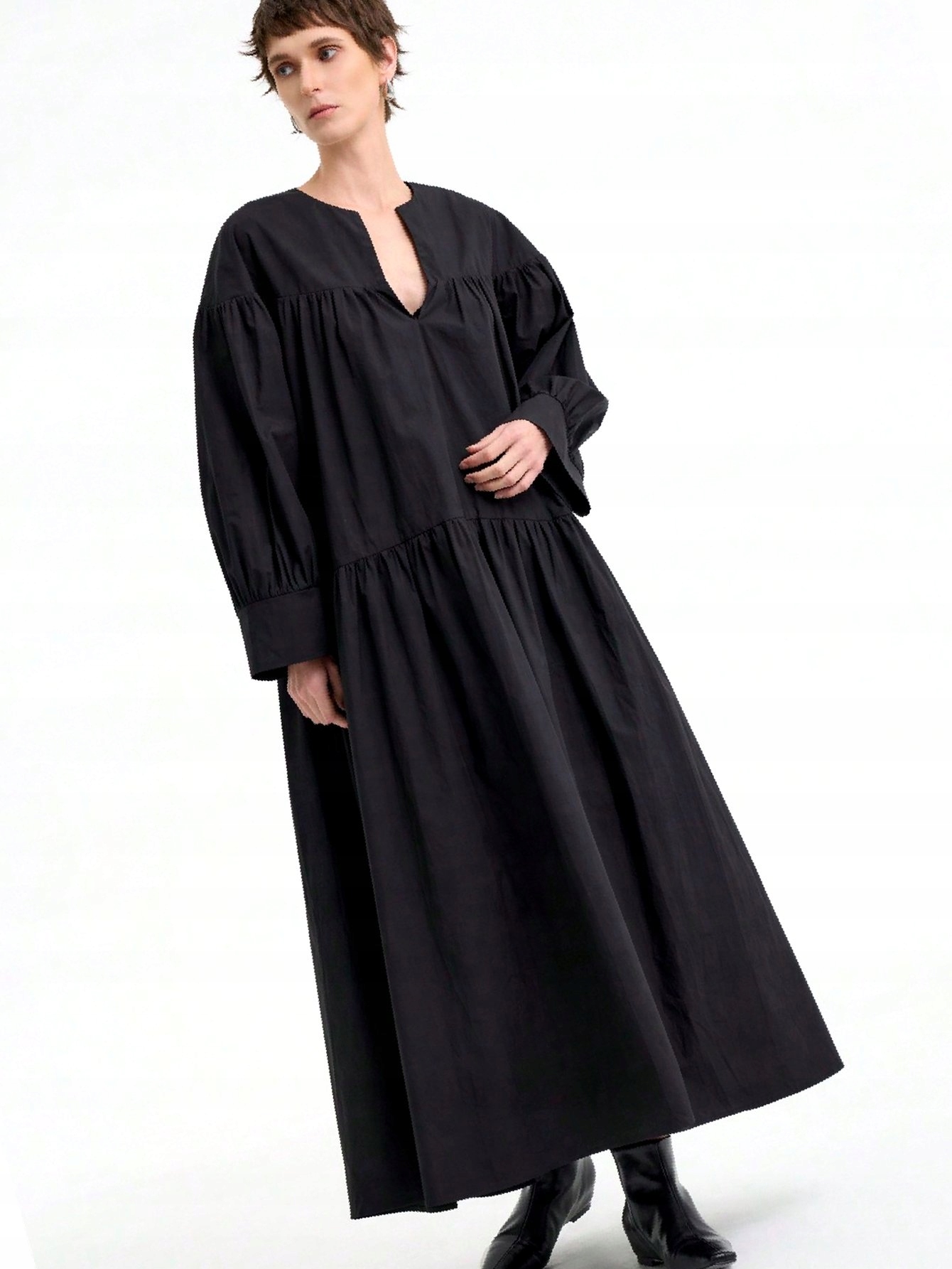 Šaty Nařasená bavlněná černá Dlouhá každodenní L 40