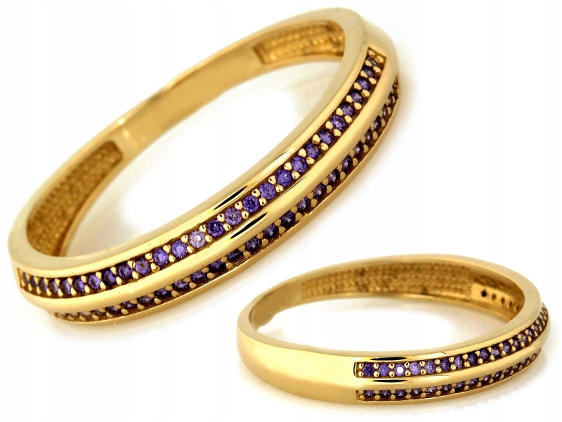 Zlatý prstýnek 585 s fialovými zirkony, jedinečný vzor jako dárek