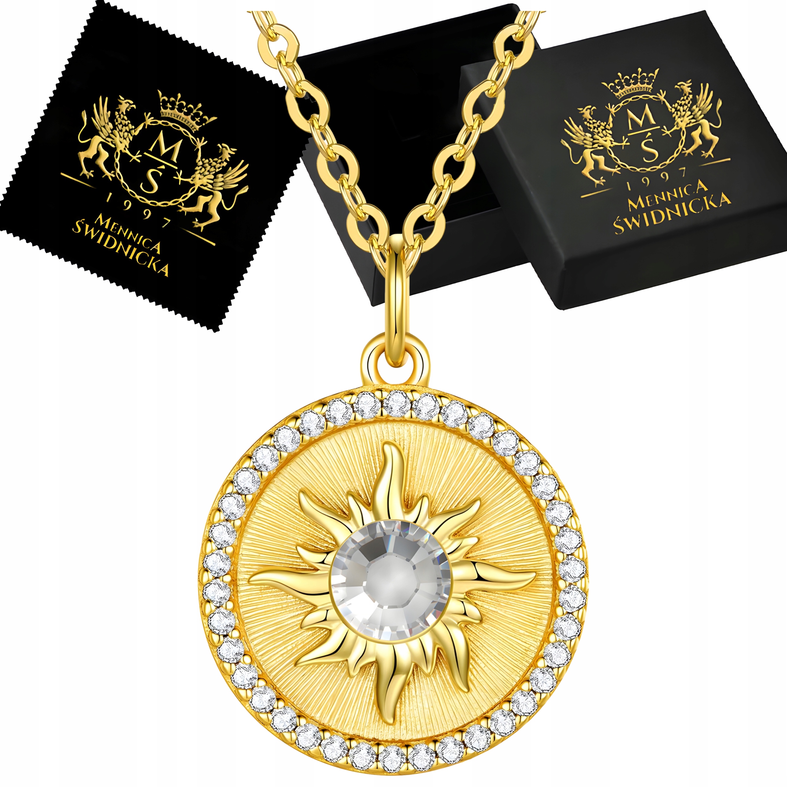 Náhrdelník Zlaté Slunce Stříbrný 925 Přívěsek Pozlacený s Zirkony Gravírování