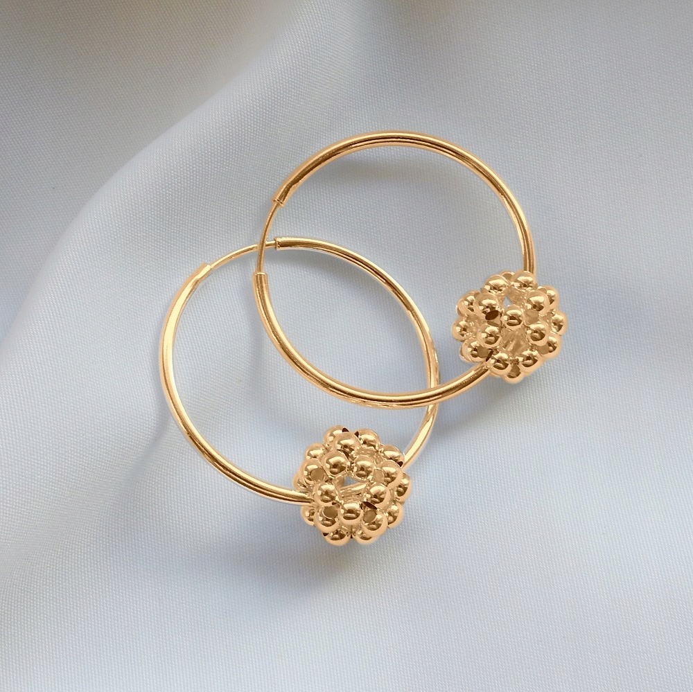 Náušnice kruhy s kuličkami, stříbrné, pozlacené