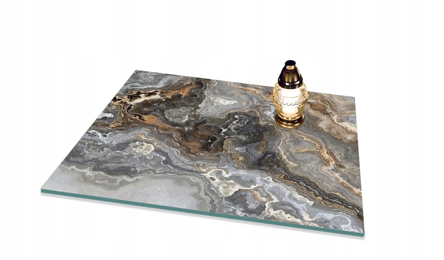 Podstawka na POMNIK Szyba HARTOWANA na ZNICZE KWIATY wzór MARMUR 65x60cm