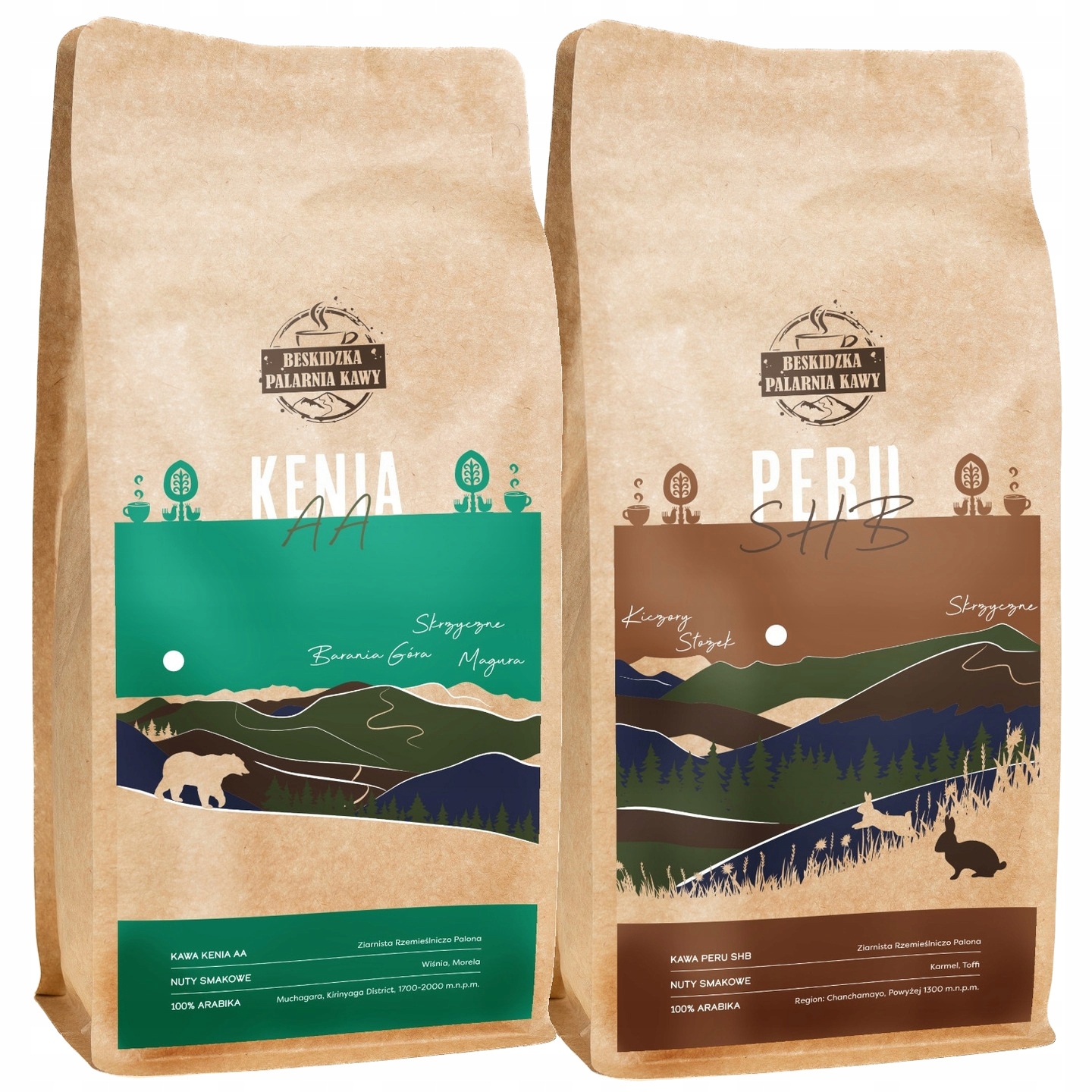 Čerstvě Pražená Káva Zrnková Keňa Aa 1KG Peru Shb 1KG 100% Arabica