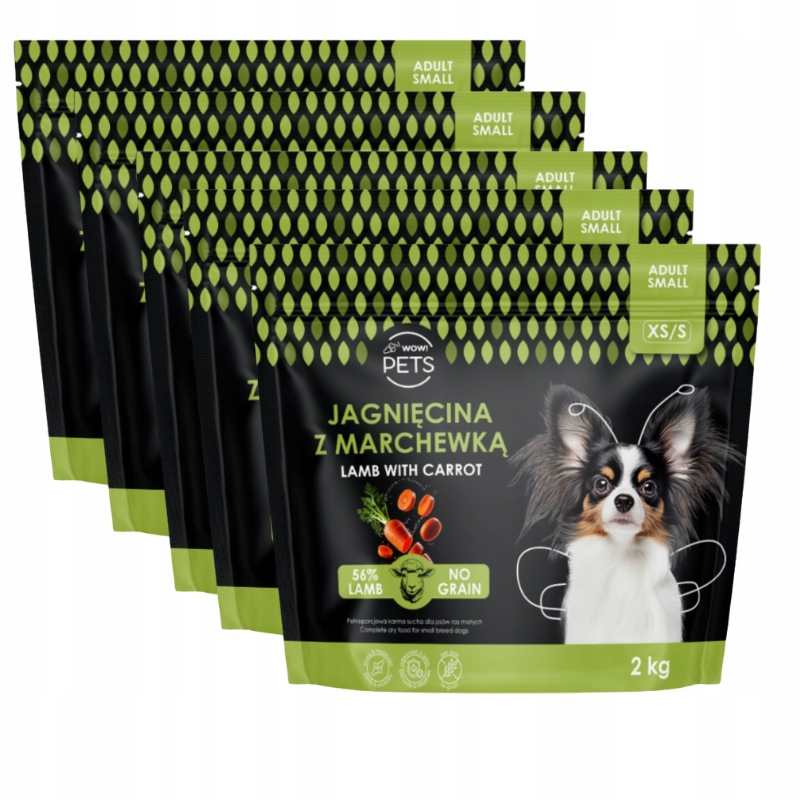 Levně Suché krmivo pro psy jehněčí s mrkví Xs/s, sada 5 sáčků po 2 kg