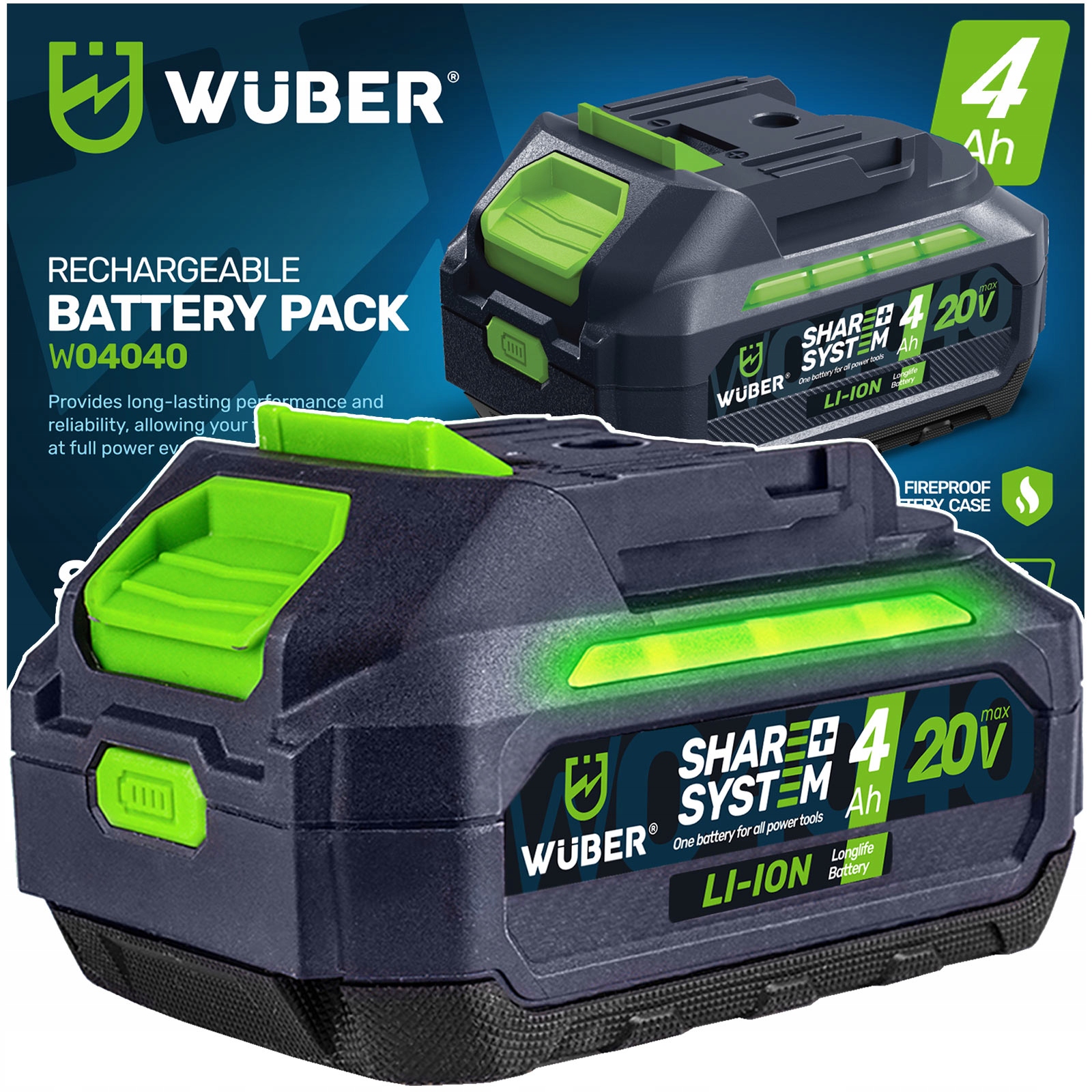 Akumulator Bateria Wuber Share+ System Litowo Jonowy 20 V 4.0 Ah Wuber