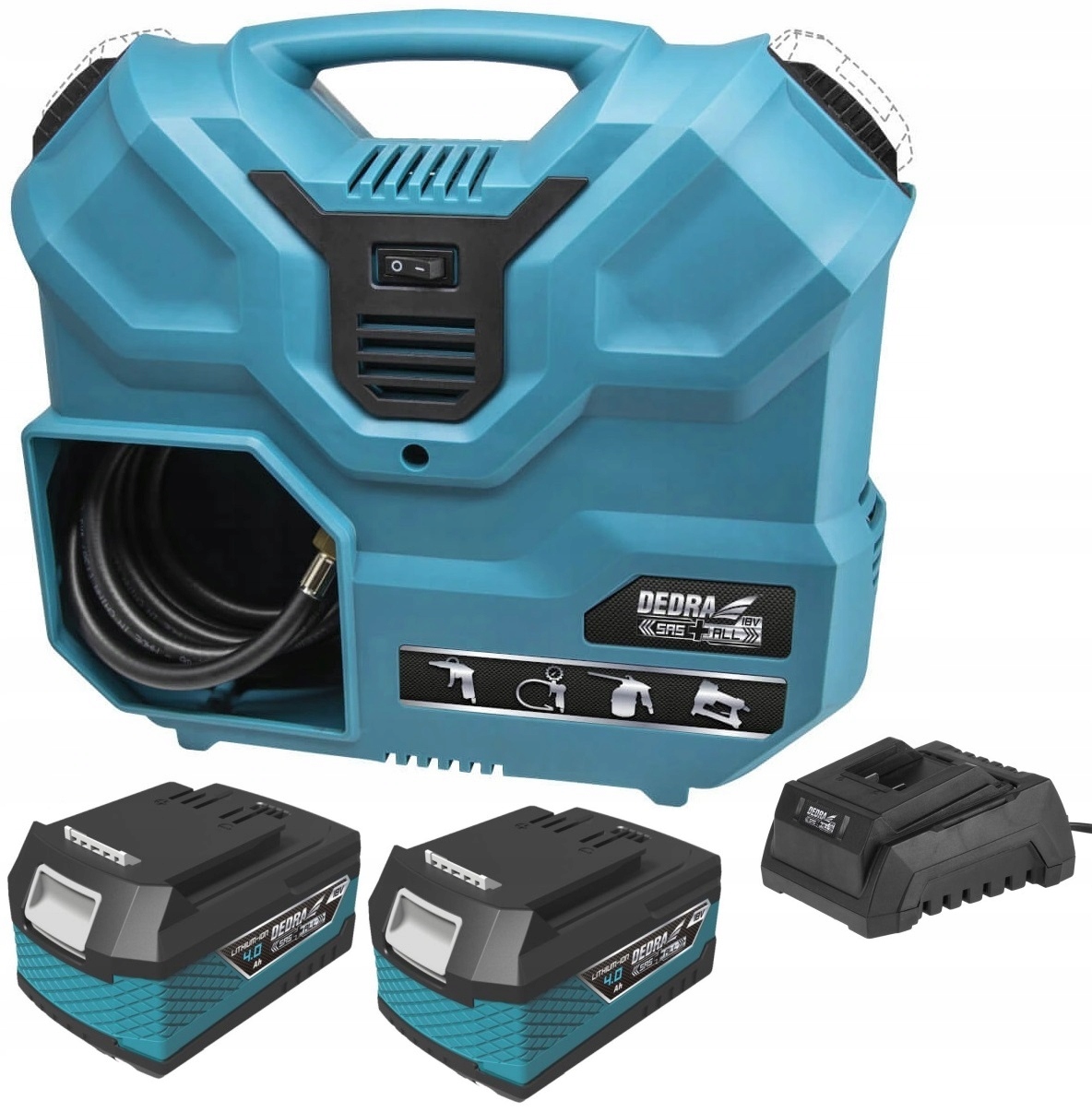 KOMPRESOR BEZZBIORNIKOWY 2x18V 4Ah DEDRA SPRĘŻARKA