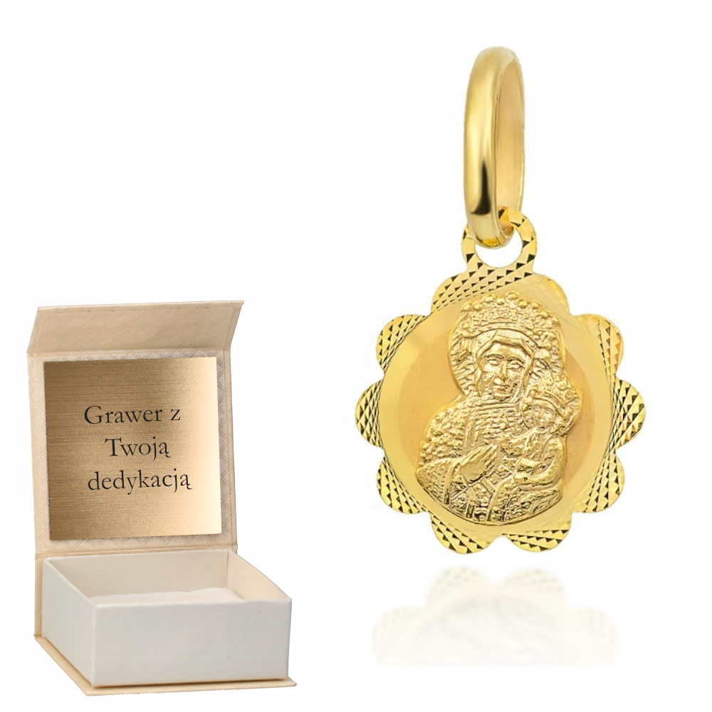 Zlatý přívěsek Medailon Panna Maria Čenstochovská pr. 585 Gravírování