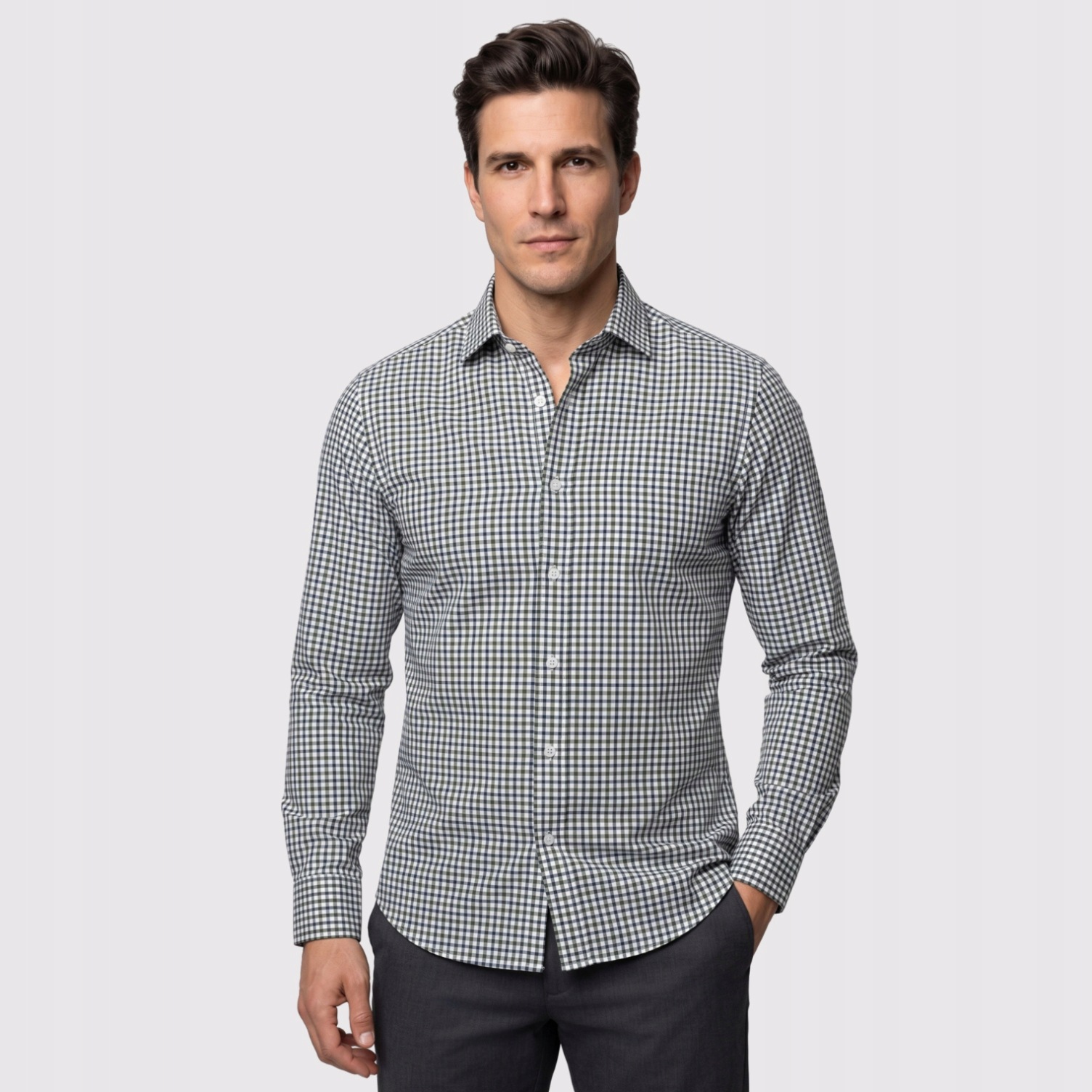 Bawełniana koszula w zieloną kratę Slim Fit Pako Lorente dł. rękaw roz. M