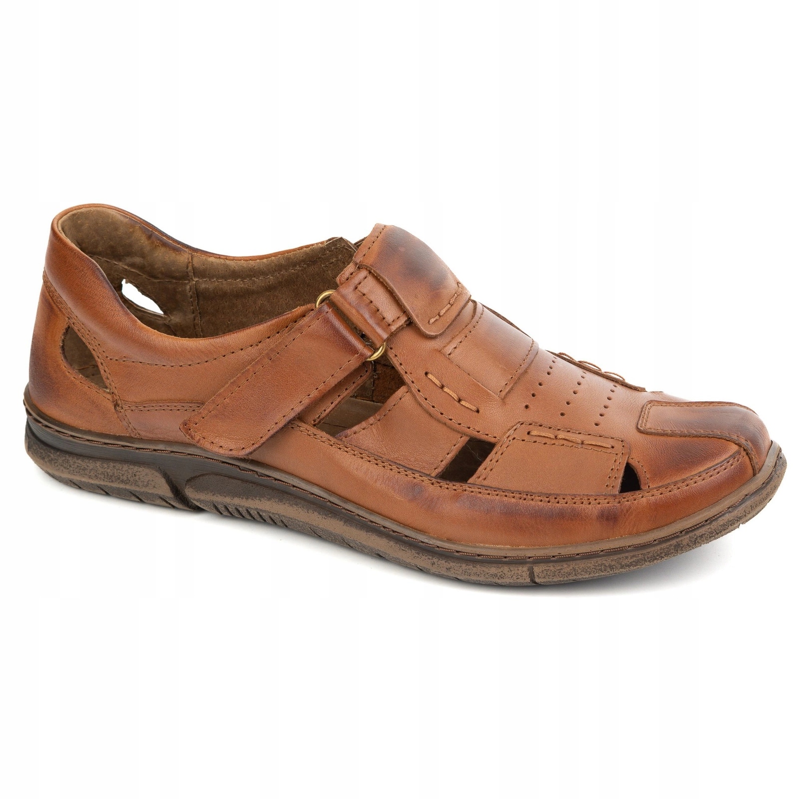 Pánské kožené boty na suchý zip 937KOM hnědé 40