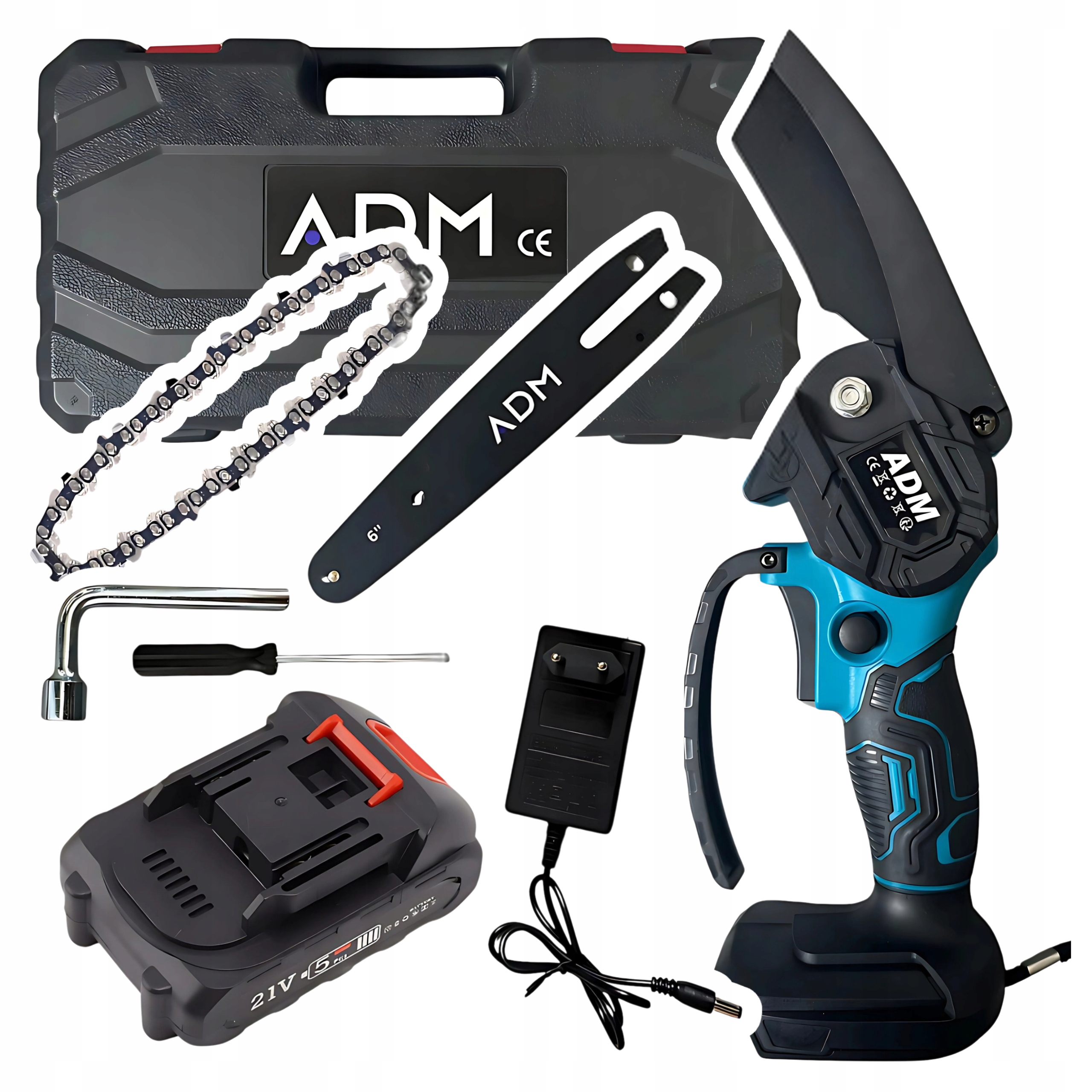 Piła elektryczna Adm Akumulatorowa Mini Bezprzewodowa Łańcuchowa Niebieska