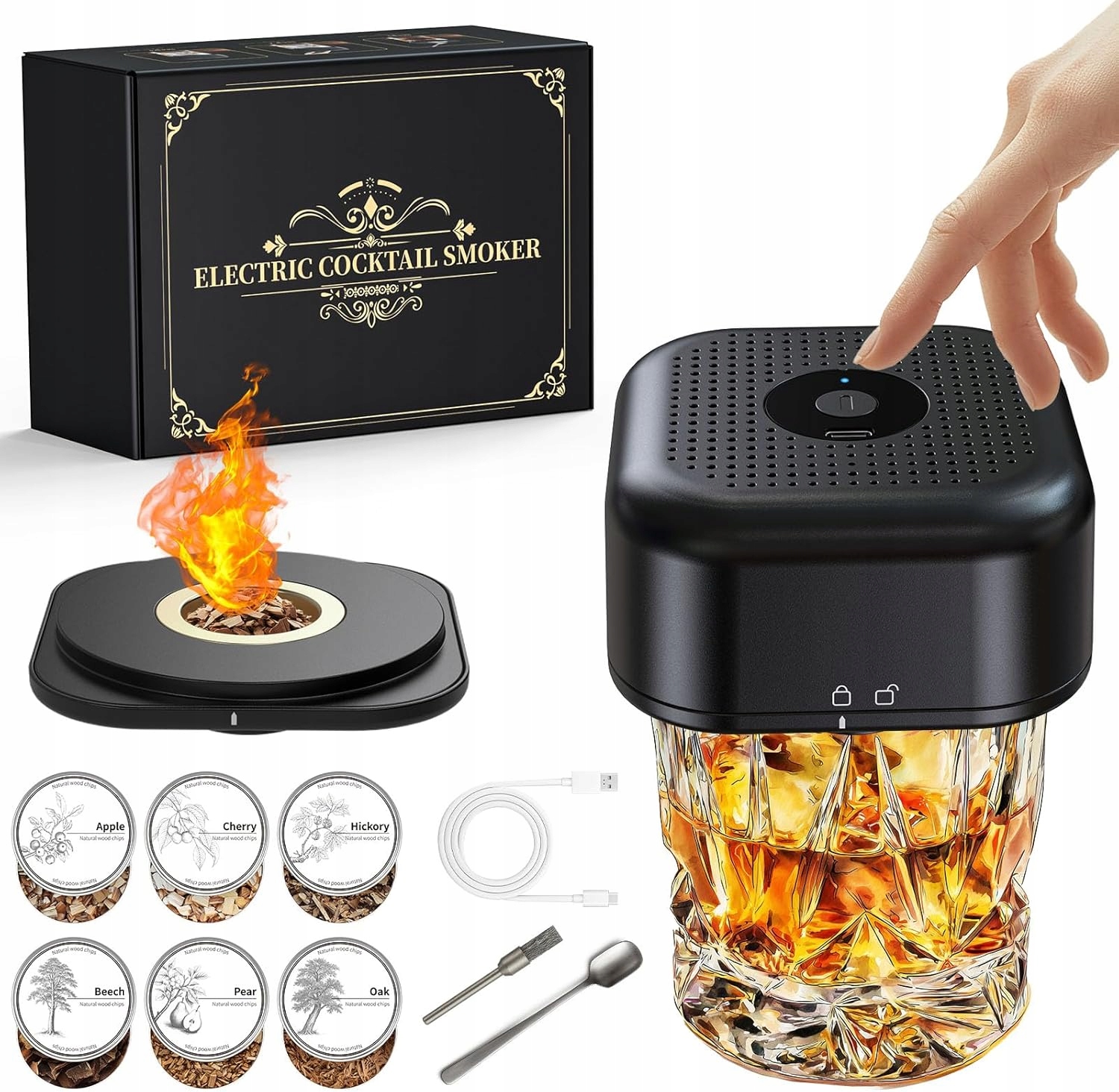 Sada Na Uzení Koktejlů Automatický Barový Smart Smoker Uzené Dřevo