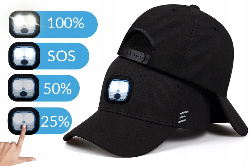 CZAPKA LED Z DASZKIEM LATARKĄ na USB MOCNE DIODY dla Wędkarza Sportowca Rodzaj czapka z daszkiem