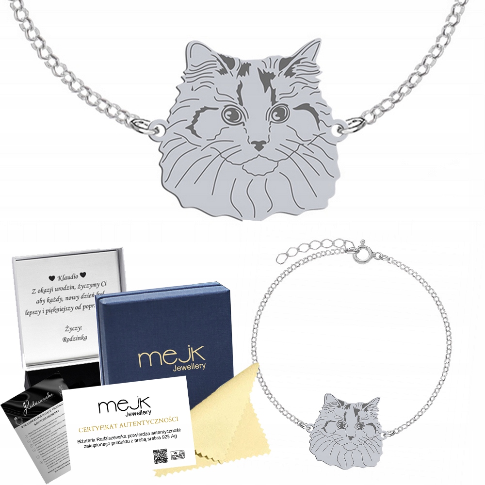 Stříbrný náramek s Ragdollem 925 Dárek Šperky pro ženy Gravírování