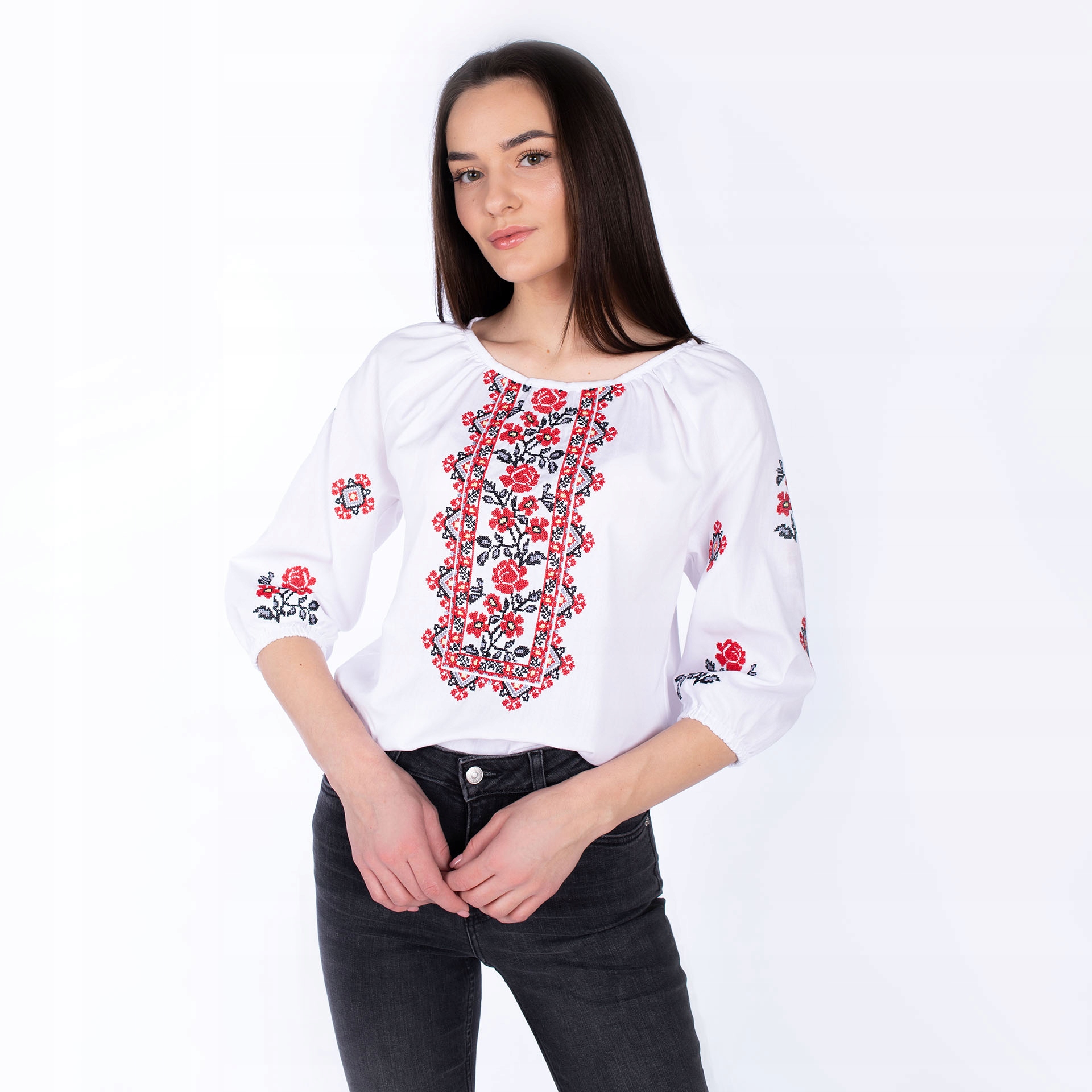 Dámská lidová halenka s 3/4 rukávem, křížková výšivka r.XL krásná novinka 2025