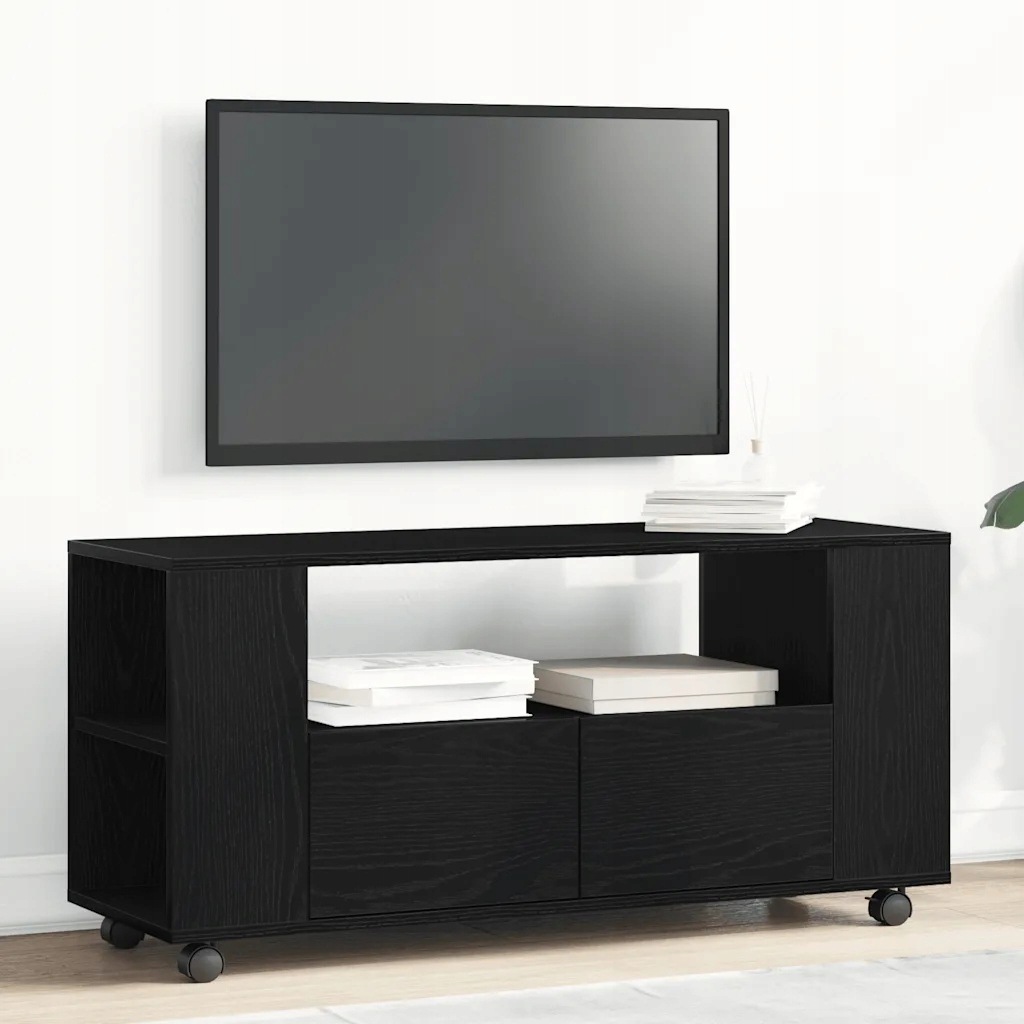 vidaXL Szafka pod Tv z kółkami, czarny dąb, 102x34,5x43 cm