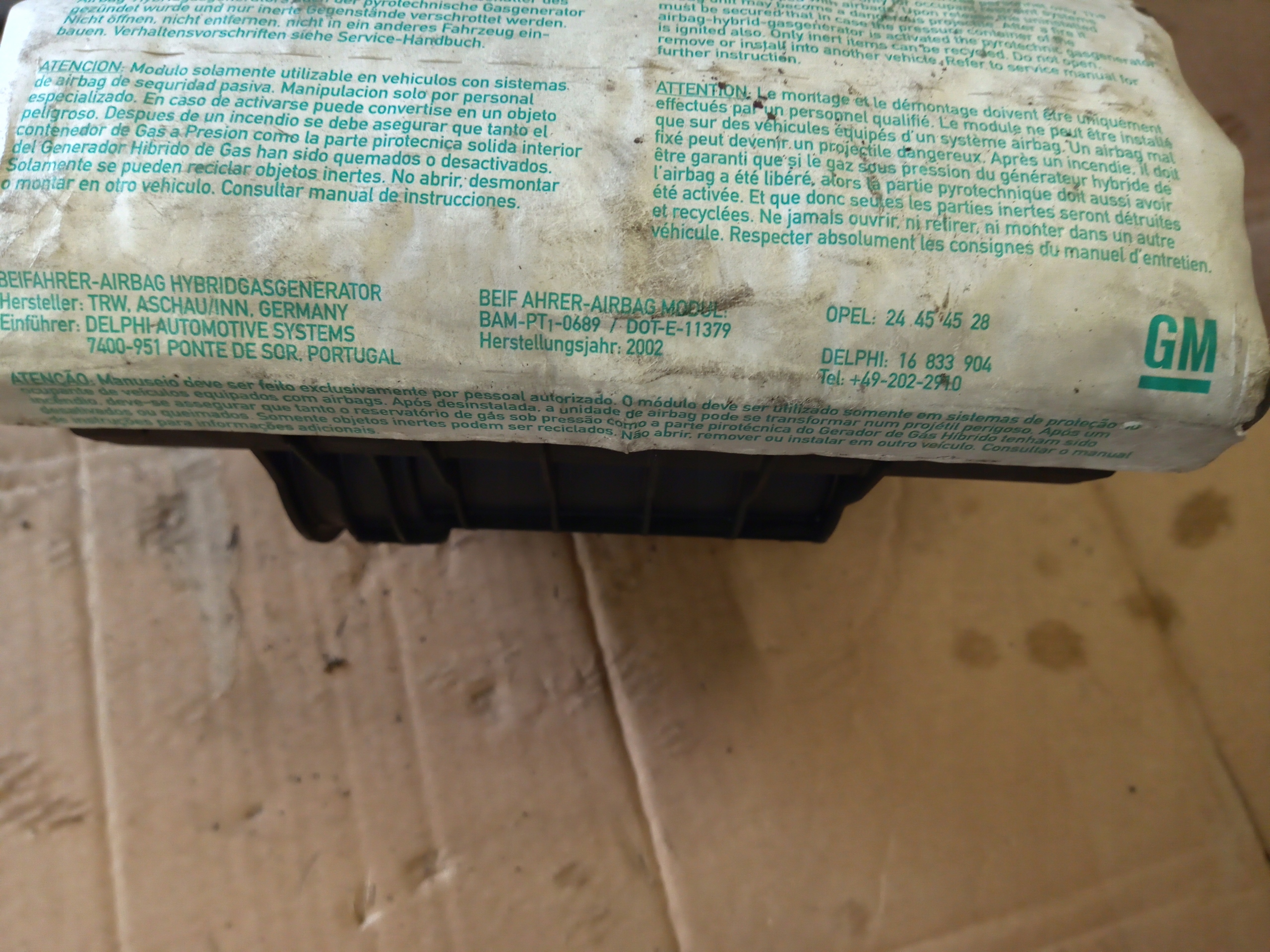 подушка подушки безопасности пассажира opel oe 24454528