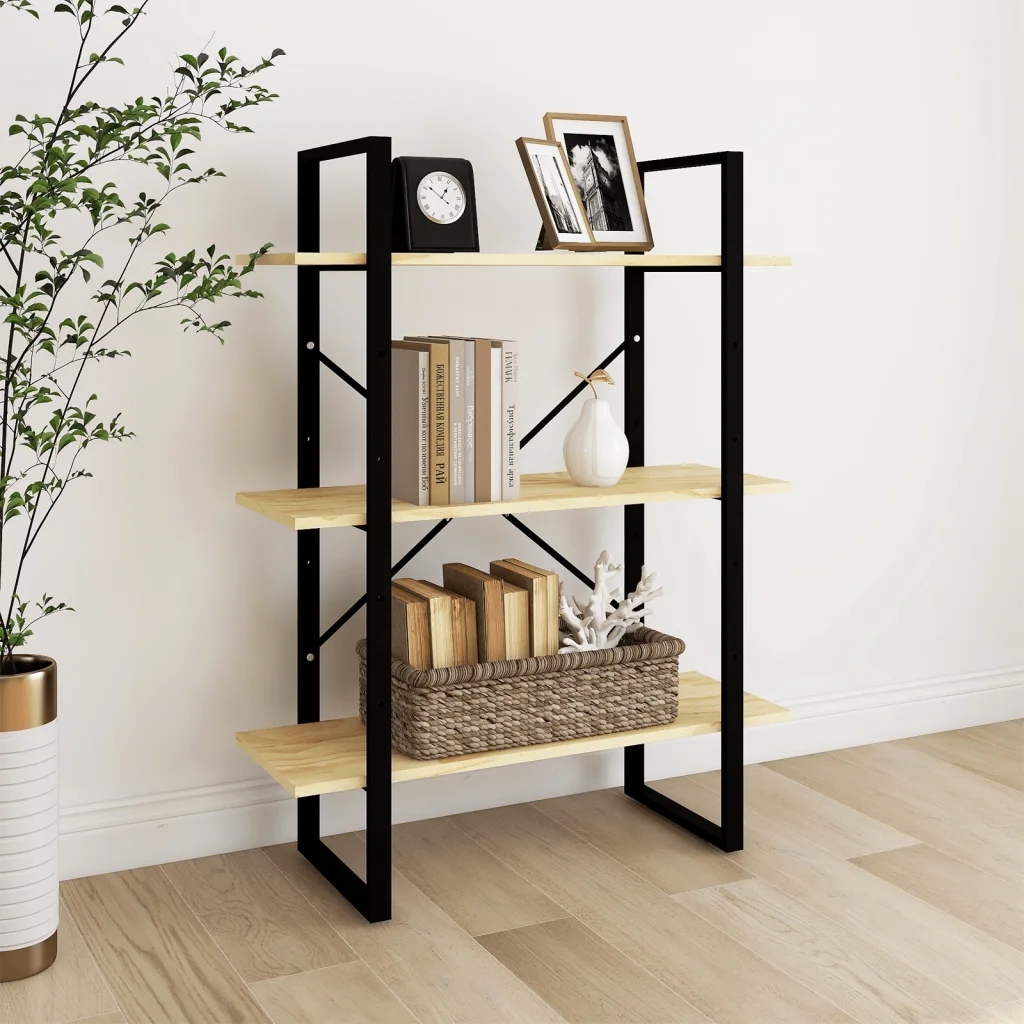 Petrashop Knihovna se 3 policemi 80 x 30 x 105 cm masivní borovice Hnědá 8