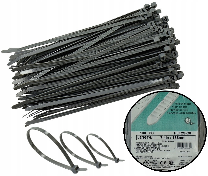 PANDUIT OPASKI ZACISKOWE SZARE 4,8X188 PLT2S-C8