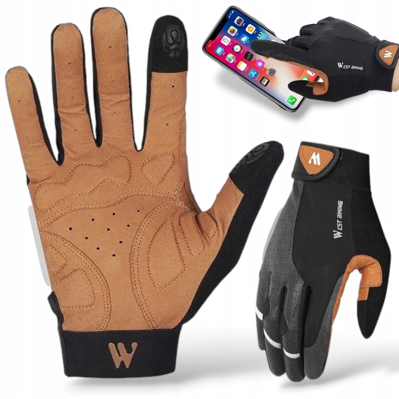 Rękawiczki Rowerowe Kolarskie Motocyklowe Pełne Żelowe Sbr Skóra Dotyk Żel