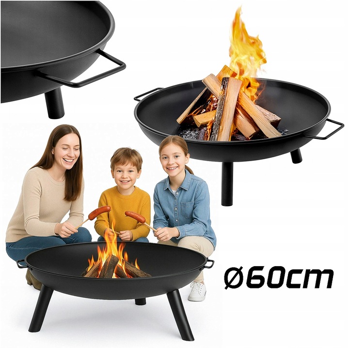 Palenisko Ogrodowe 60CM Stalowe Ogrodowe Ognisko Grill Kociołka Ruszt Duże
