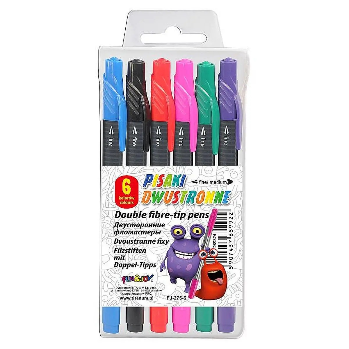 Flamastry dwustronne 6 kolorów Fun&Joy Marka Titanum
