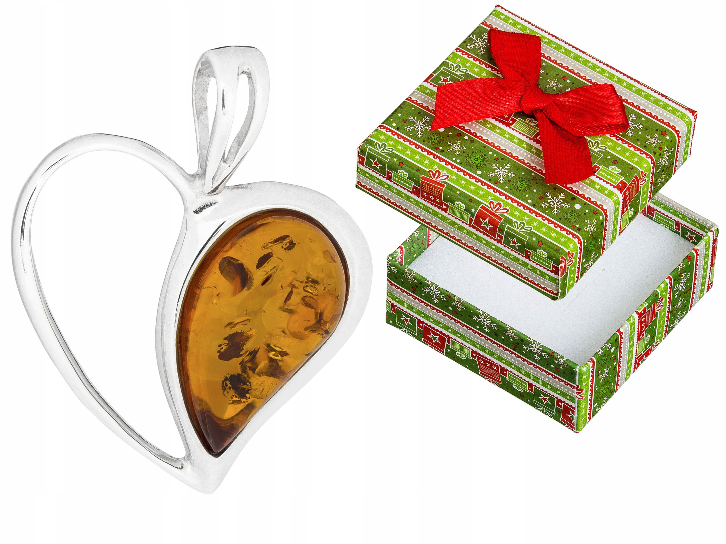 Stříbrný přívěsek Srdce s jantarem Asymetrický dámský Přívěsek Srdíčko