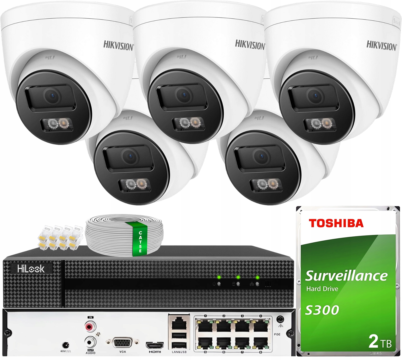Monitoring Ip Zestaw 5 Kamer 6MPX Smart Hybrid Light Hikvision PoE 2TB
