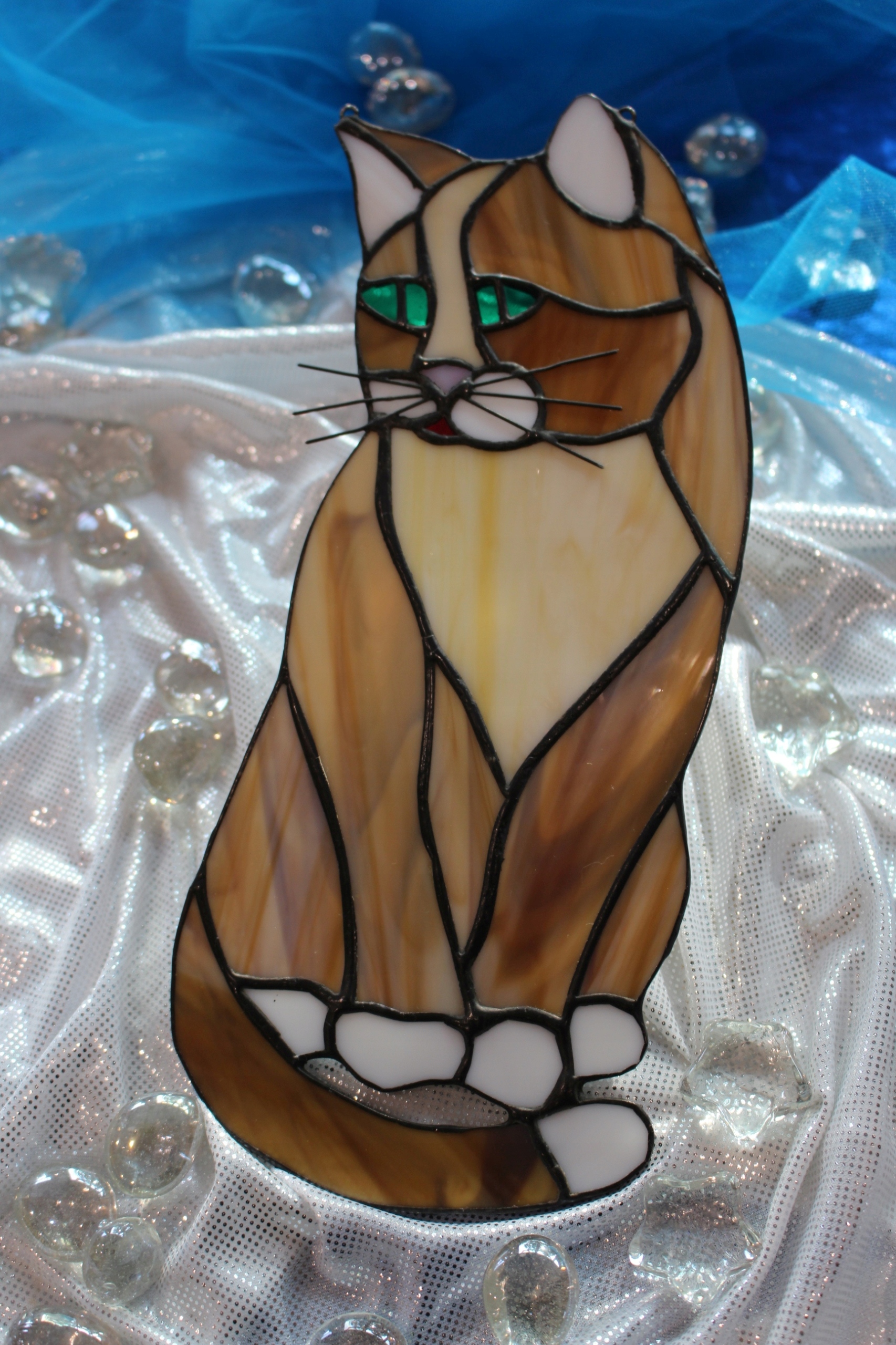 Kočka hnědá závěsná vitráž, Tiffany jako dárek