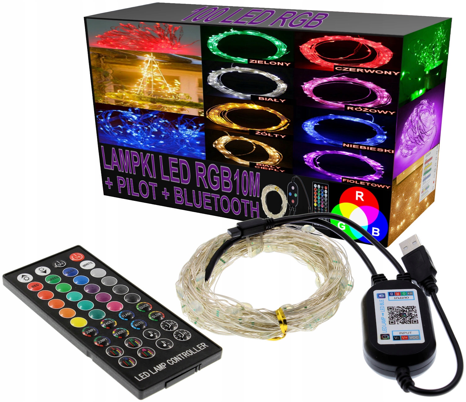 

Lampki 10m 100 Led Druciki Rgb Pilot Kolorowe Usb