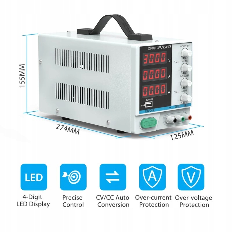 Zasilacz laboratoryjny precyzyjny 30V 10A PS3010DF Marka Inna