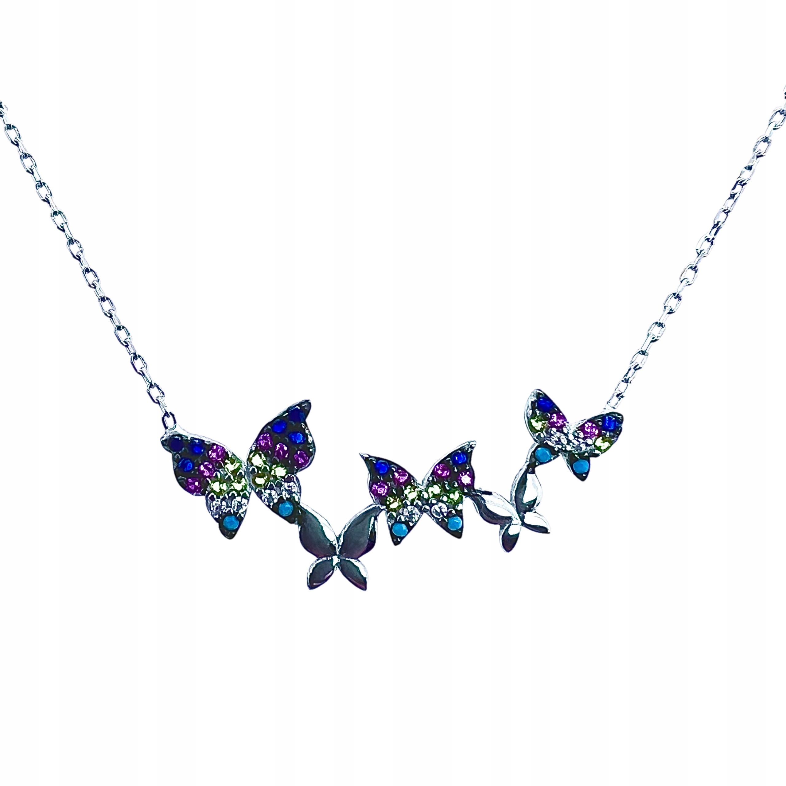 Stříbrný Náhrdelník Ryzosti 925, Celebrita S Barevnými Zirkony Motýlci