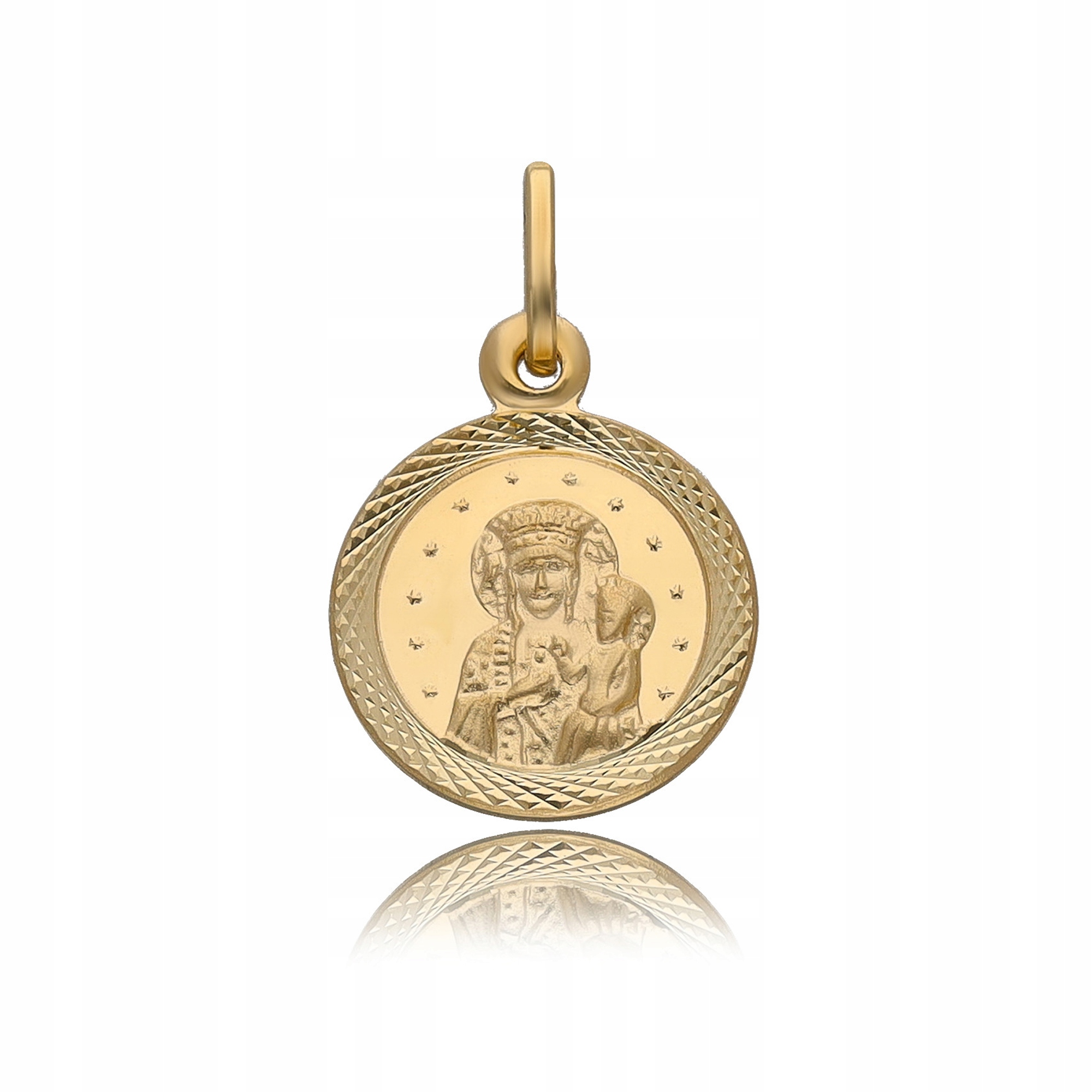 Zlatý Přívěsek Medailon Panna Maria Čenstochovská Zlato 585 S Diamanty