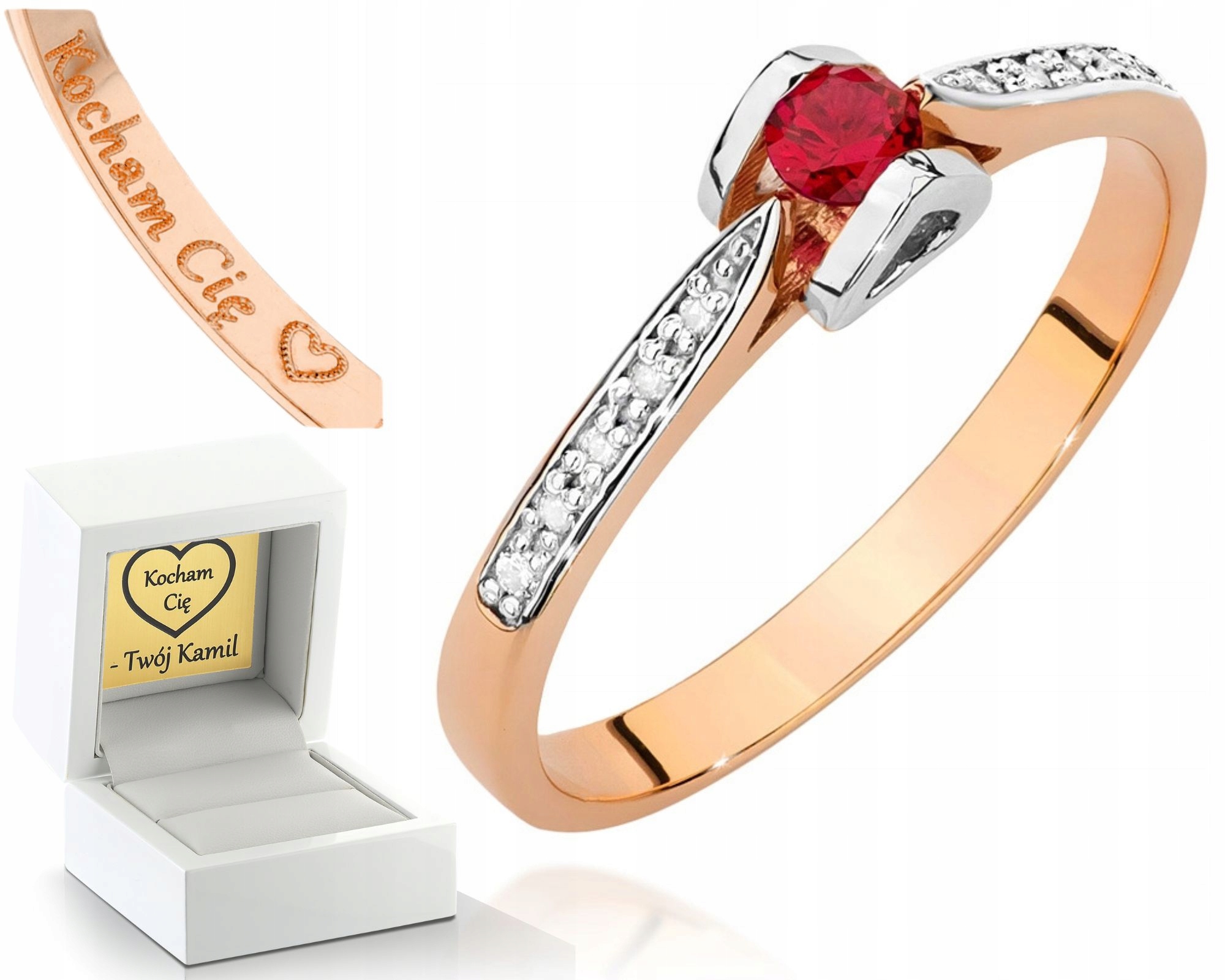 Prstýnek V Růžovém Zlatě Rubín S Brilianty Gravírování