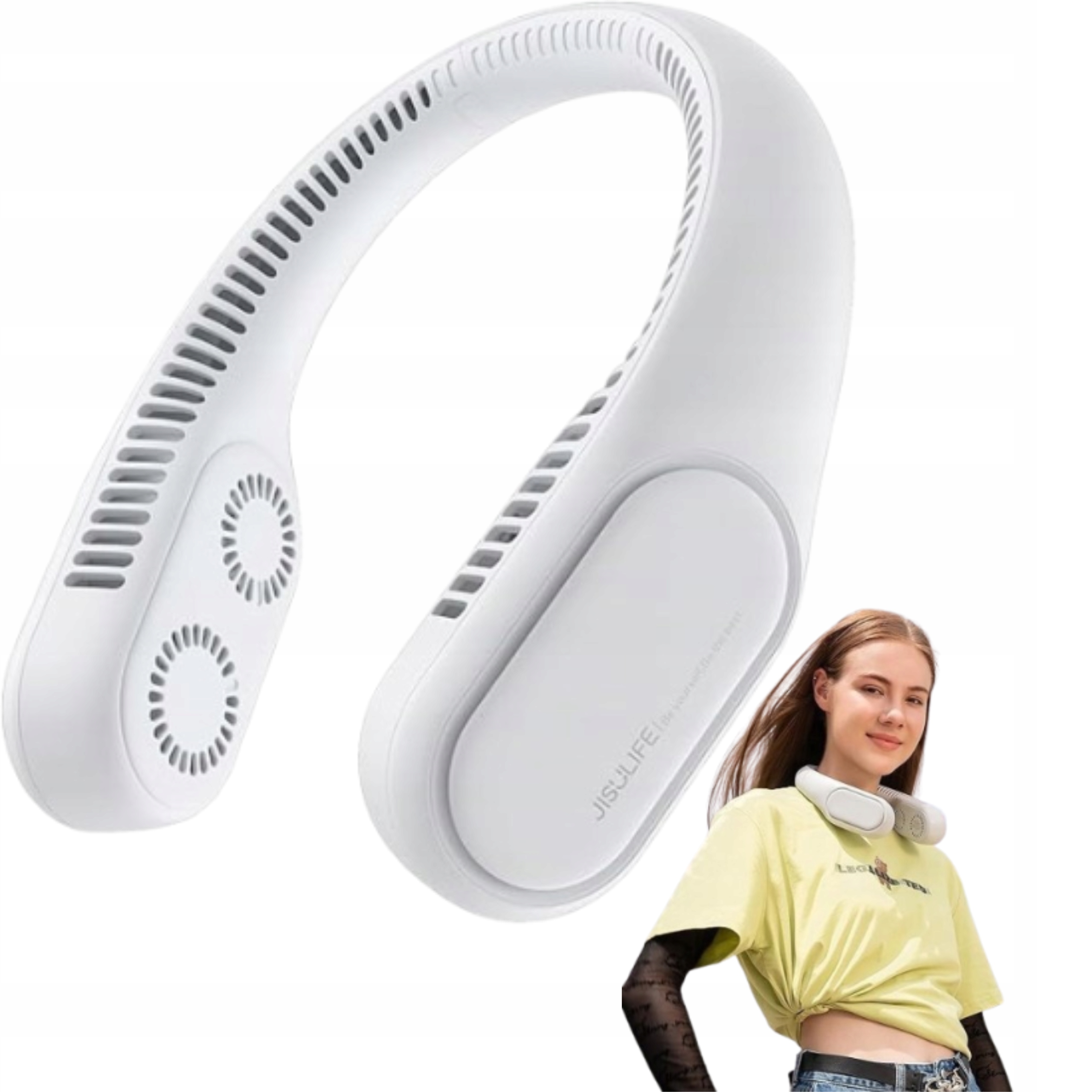 Přenosný ventilátor na krk 3 rychlosti Bezlopatkový Tichý Nabíjený Bílý