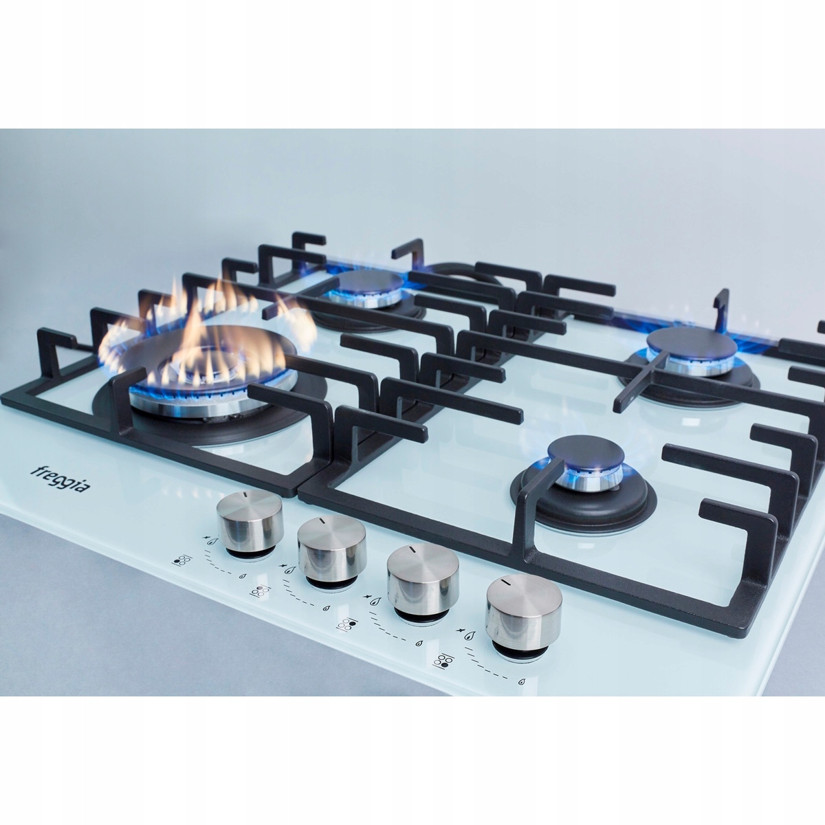 PŁYTA GAZOWA FREGGIA BIAŁE SZKŁO Sterowanie pokrętła