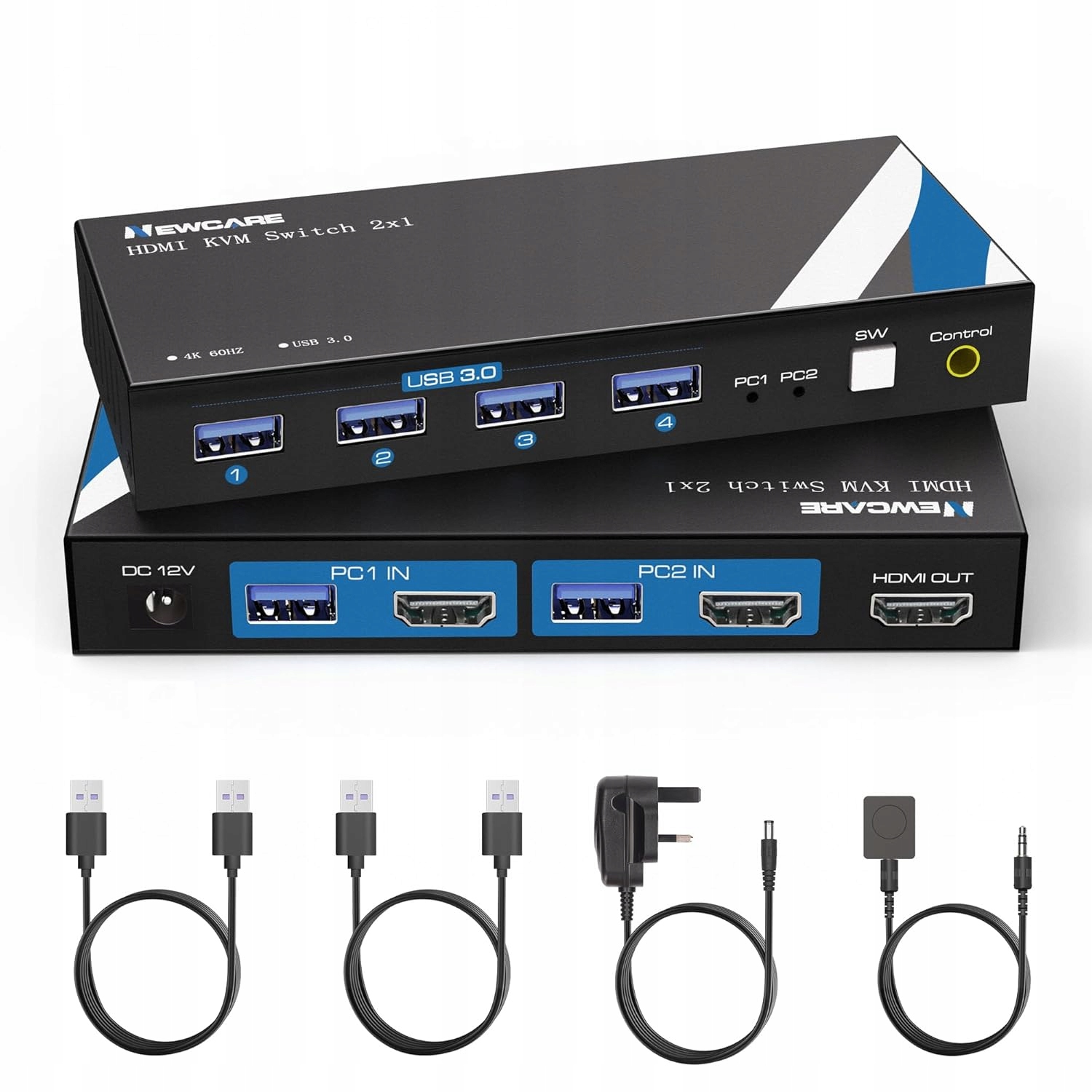 Kvm přepínač Newcare 2 Pc 1 monitor, přepínač Kvm 4K@60Hz, 2 porty Hdmi
