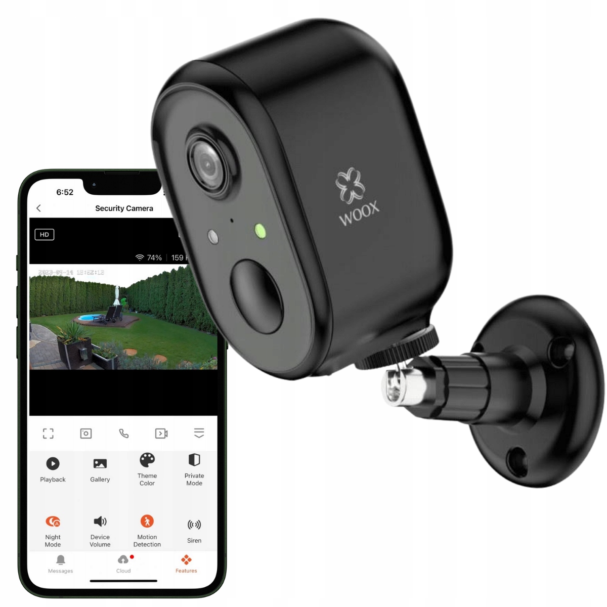 Venkovní WiFi Ip kamera Akumulátor Mikrofon Noční vidění Snímač pohybu Woox