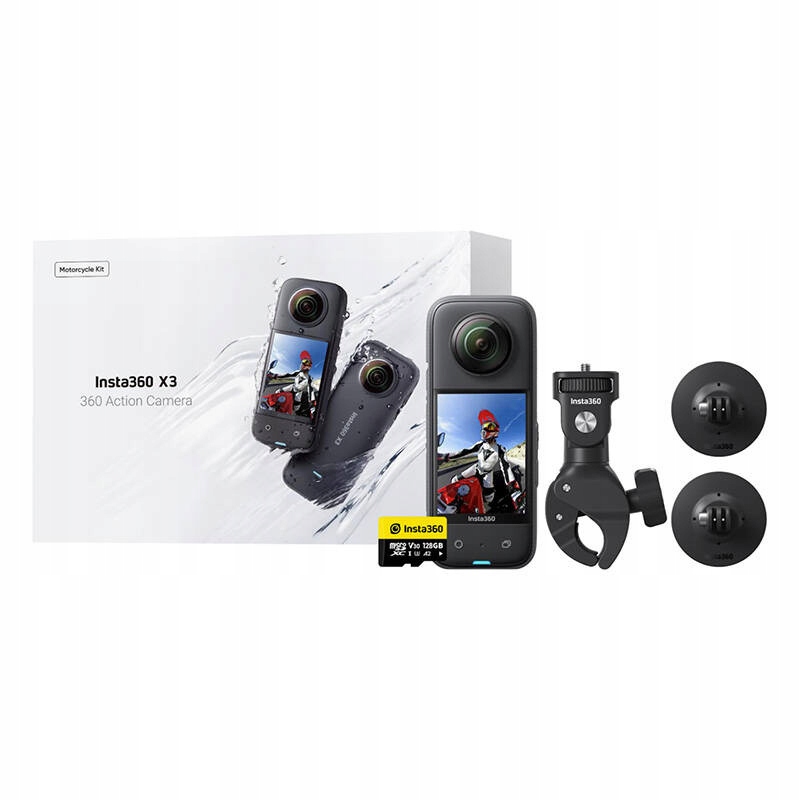 INSTA360 X3 Zestaw Kamera Sportowa 360 Motorcycle 4K Uhd Karta 128GB Etui
