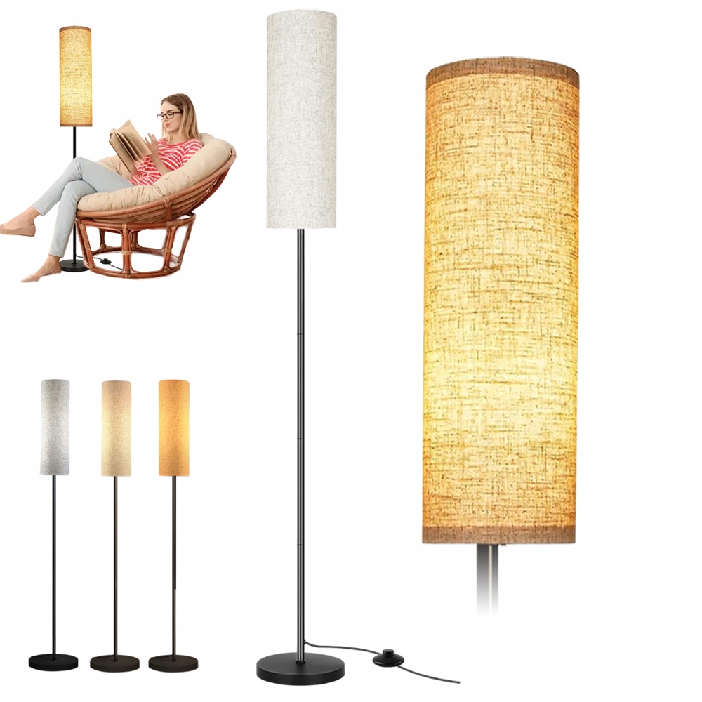 Stojací Podlahová Lampa S Lněným Stínítkem 12W, 3 Režimy Pro Kancelářský Dům