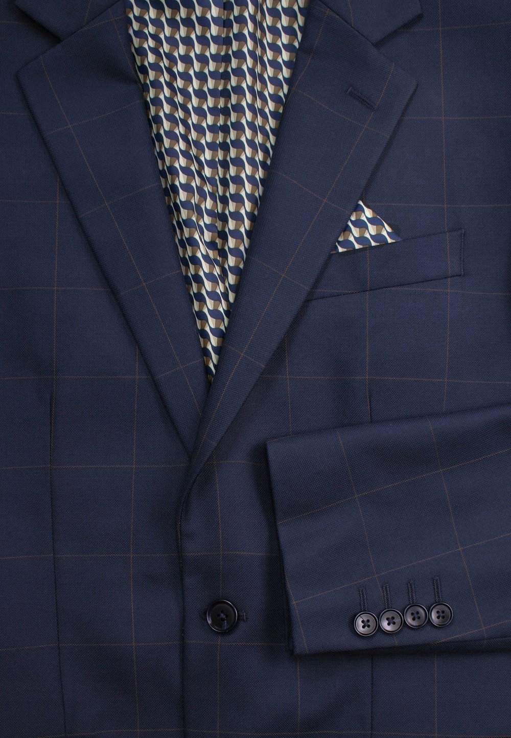 Granatowy Garnitur w Kratę VICTORIO 176/100/86 Rozmiar 50