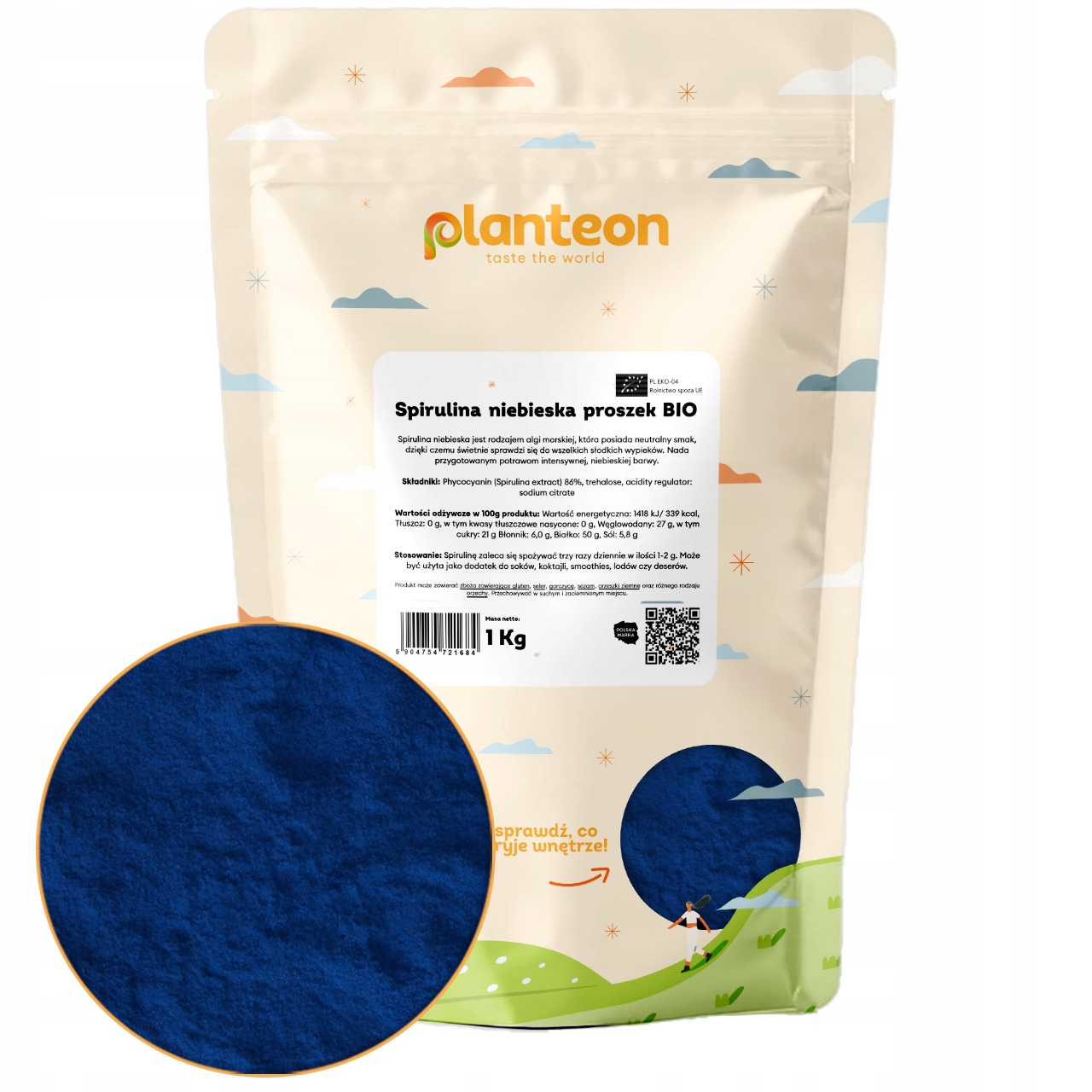 Spirulina modrá prášek Bio 1 kg Bio Algi modrá mletá spirulina